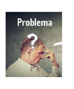 hombre compungido con texto sobre él "problema"