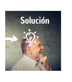 Hombre sonriendo, con texto sobre él "Solución"
