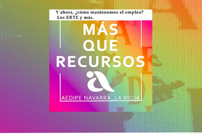 fondo multicolor, texto blanco "Más que recursos" - Título del capítulosobre banda superior blanca en letras negras