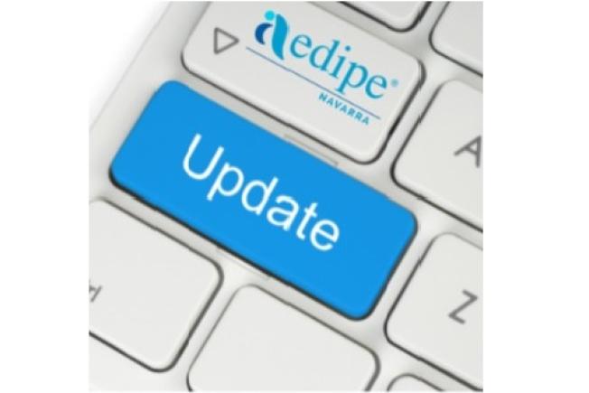 sección de teclado de ordenador, en una tecla el logo de AEDIPE y en la otra la palabra "Update"